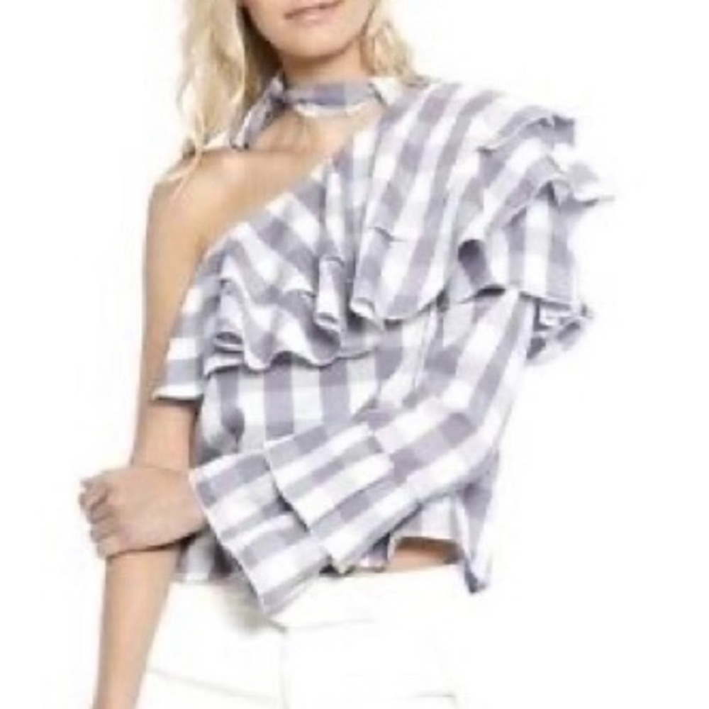 NWT Walter Baker Diana one shoulder top purple gingham size small